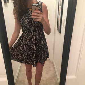 Heart Soul nude & black lace skater dress sz small